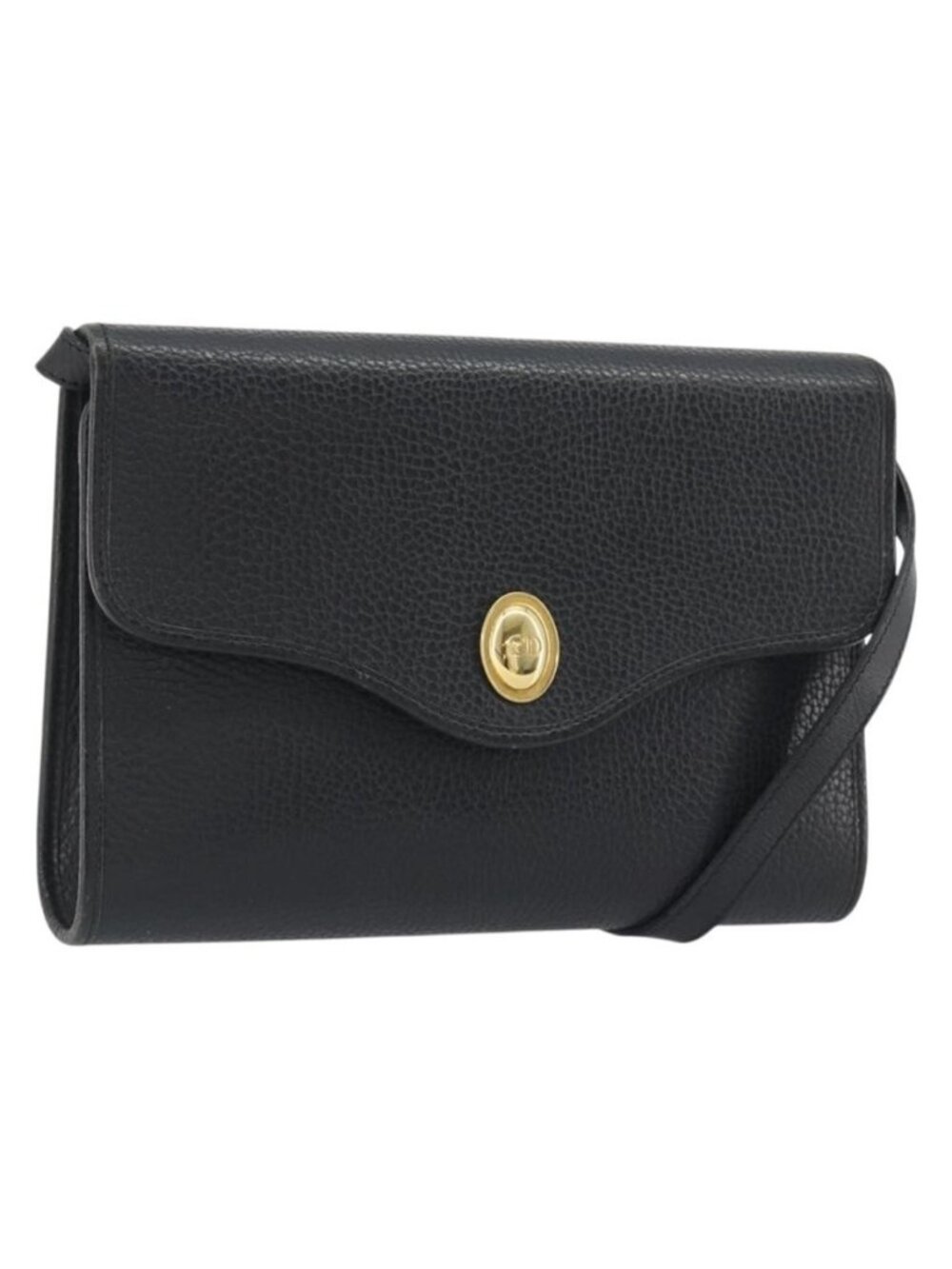 Authentic Christian Dior Shoulder Bag Leather Black Gold